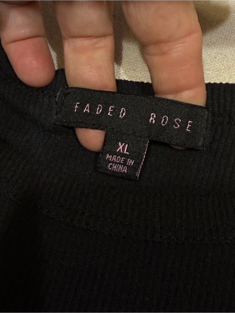 Faded Rose - Black Ribbed Tee with Embroidered Teddy - Size XL - Picture 3 of 9